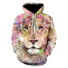 Модная мужская толстовка с капюшоном с 3D принтом головы льва для мужчин и женщин, Яркая Цветная дизайнерская толстовка с 3D капюшоном harajuku