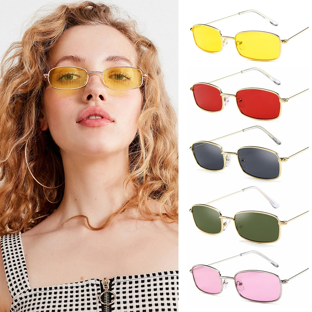 Солнцезащитные очки унисекс в металлической оправе UV400, прямоугольной формы, модные маленькие ретро-очки с защитой от ультрафиолета, для му...