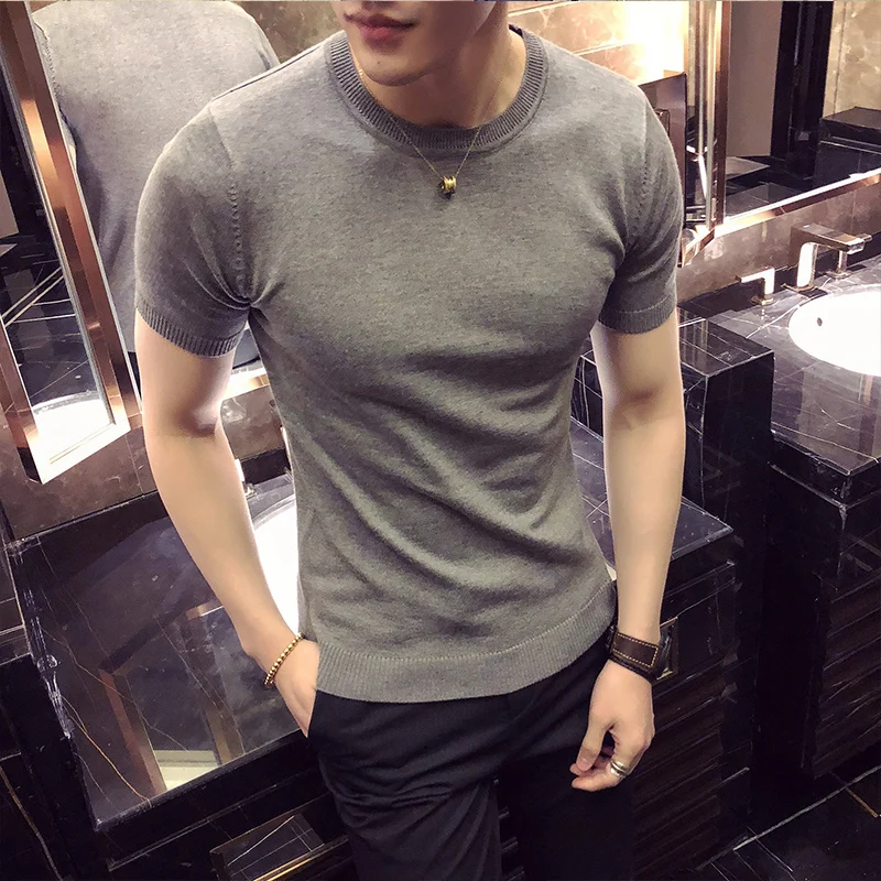 

2020 Summer Pullover Men Knitwear Men Sweater Men Streetwear Sweater Male Knitwear Man Sweater Round Neck Short Sleeve