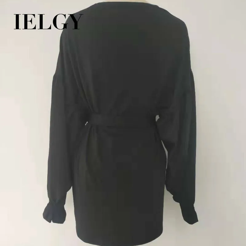 

IELGY Ladies Sexy Puff Sleeve V-Neck Long Top Lace Up Dress