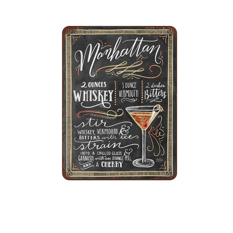 Коктейльная lounge Margarita Martini металлическая вывеска винтажная жестяная тарелка рисунок на железной поверхности в стиле ретро украшение стены для бар паб кафе