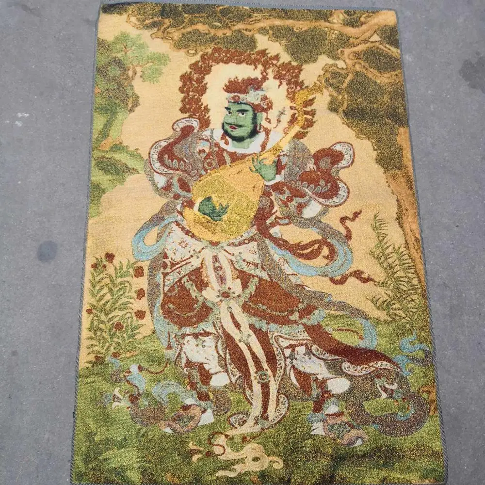 

35"Thangka Embroidery Tibetan Buddhism silk embroidery brocade Nepal Vedic Buddha Statue General Wei Tian Thangkas