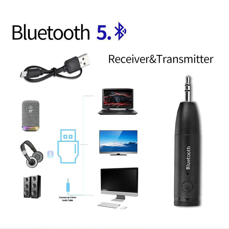 Bluetooth 5,0 автомобильный комплект Мини 3,5 мм разъем AUX Громкая связь стерео Музыка Аудио приемник адаптер для автомобильных наушников динамик#2
