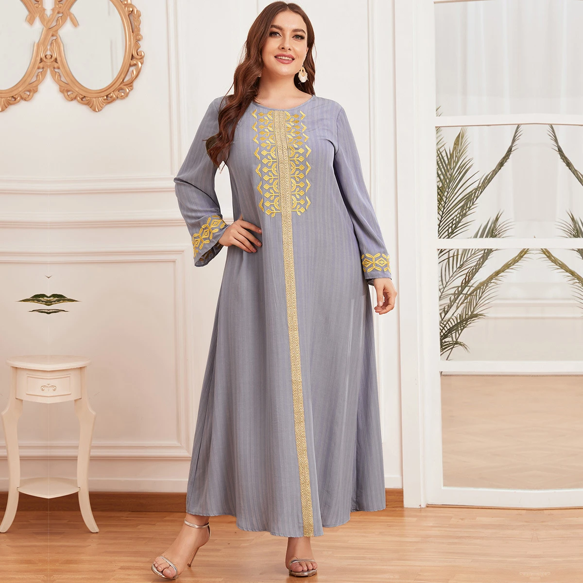Eid Mubarak вышивка Abaya платье Дубай мусульманская женская Турция Исламская одежда Caftan Marocain Caftan Vestido Musulmane Femme