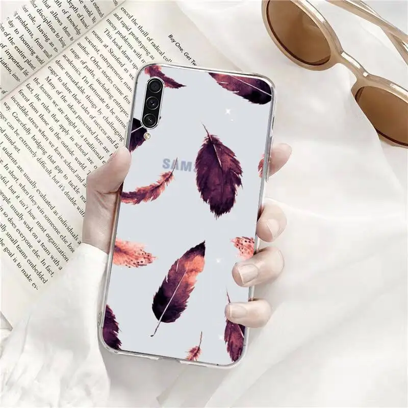 

Feather red pink Phone Case Transparent for Samsung s9 s10 s20 Huawei honor P20 P30 P40 xiaomi note mi 8 9 pro lite plus