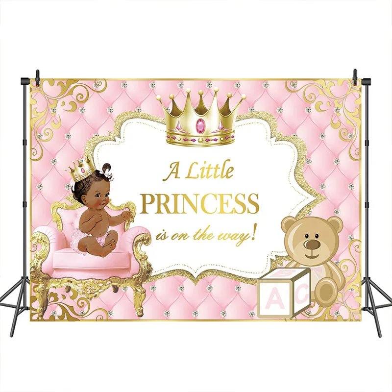 

Baby Shower Backdrop for Photography Royal little Princess Crown Pink Sofa Birthday Decoration Customized Studio Background