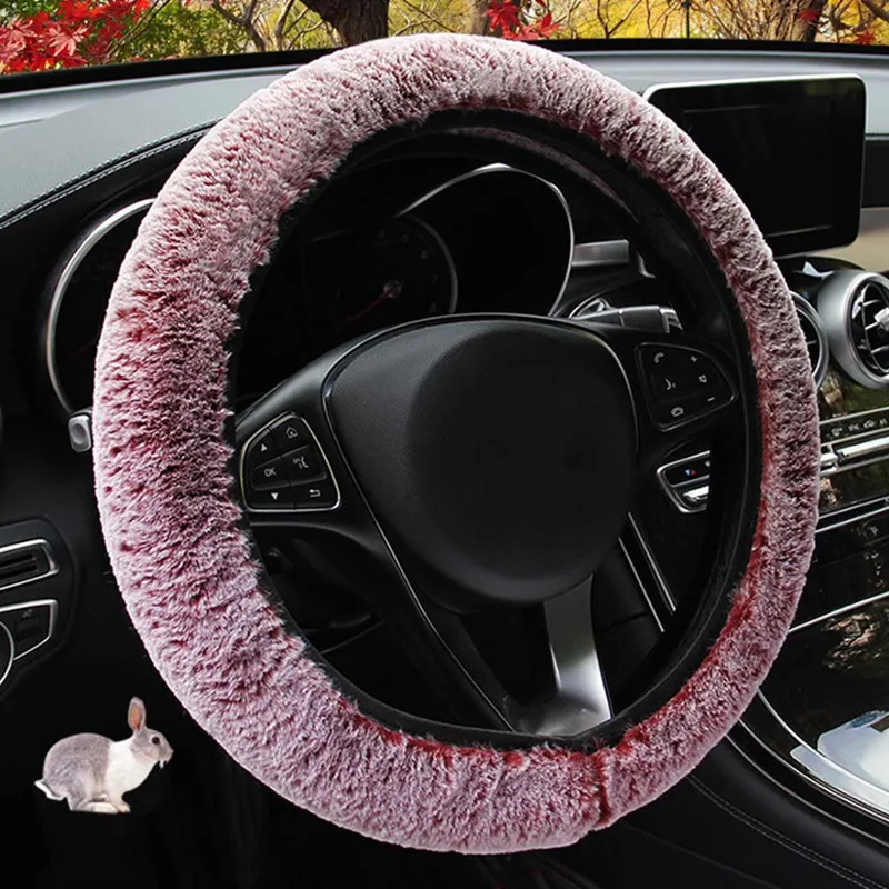 

38cm Car Steering Wheel Cover Cow Pattern Decoration Super Soft Thick Plush Protector For Women Men Car-styling Car Accessories