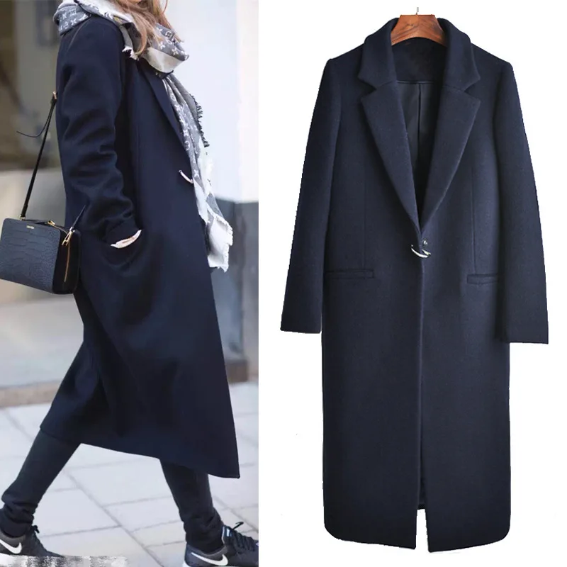 

2021 Autumn Winter New Thicken Chic Wool Coats Women Blends Classic Long Jackets for Ladies Casual Fashionable Women's Outerwear