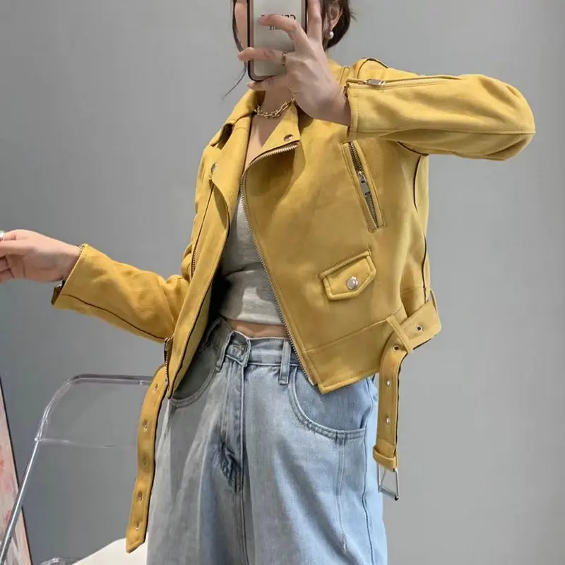 Женская куртка из мягкой замши и искусственной кожи Осень зима 2021 матовая Милая