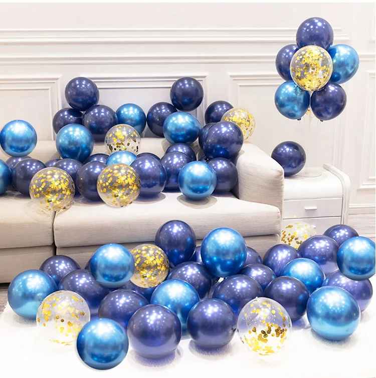 Воздушный шар хром золотистый металлический с жемчужинами и металлическим