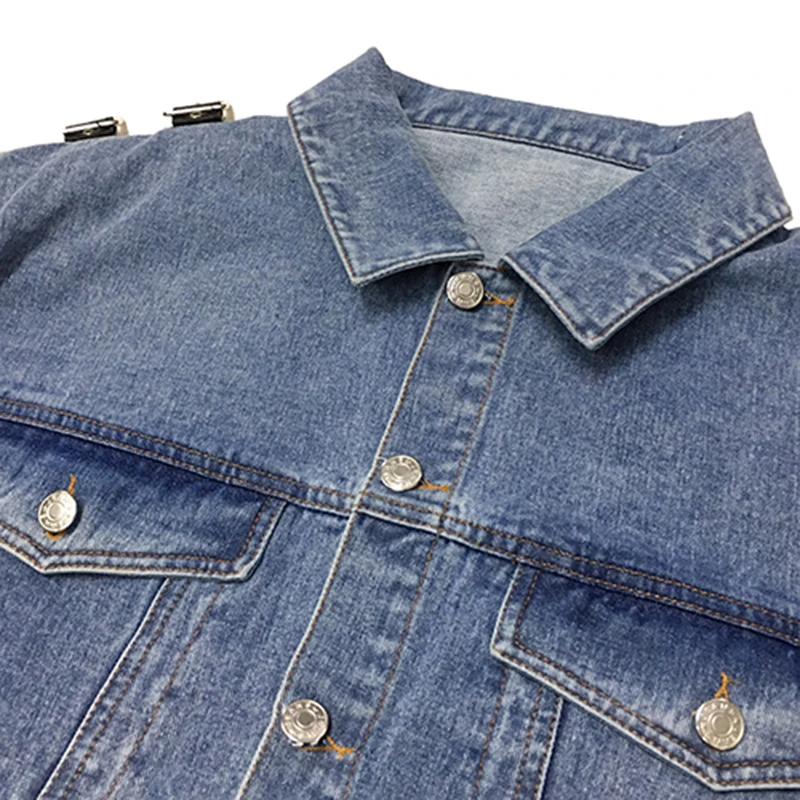 

[EAM] Loose Fit Denim Pocket Big Size Asymmetrical Jacket New Lapel Long Sleeve Women Coat Fashion Spring Autumn 2021 1DD6382