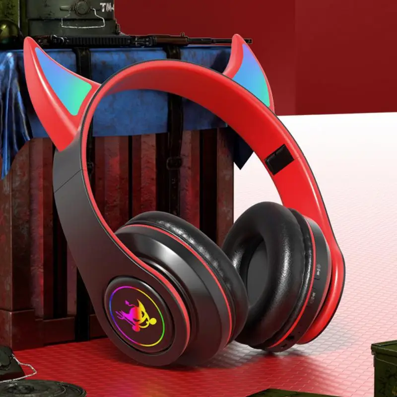 Светящиеся Игровые наушники Devil игровые стереонаушники Bluetooth-совместимые с 5 0
