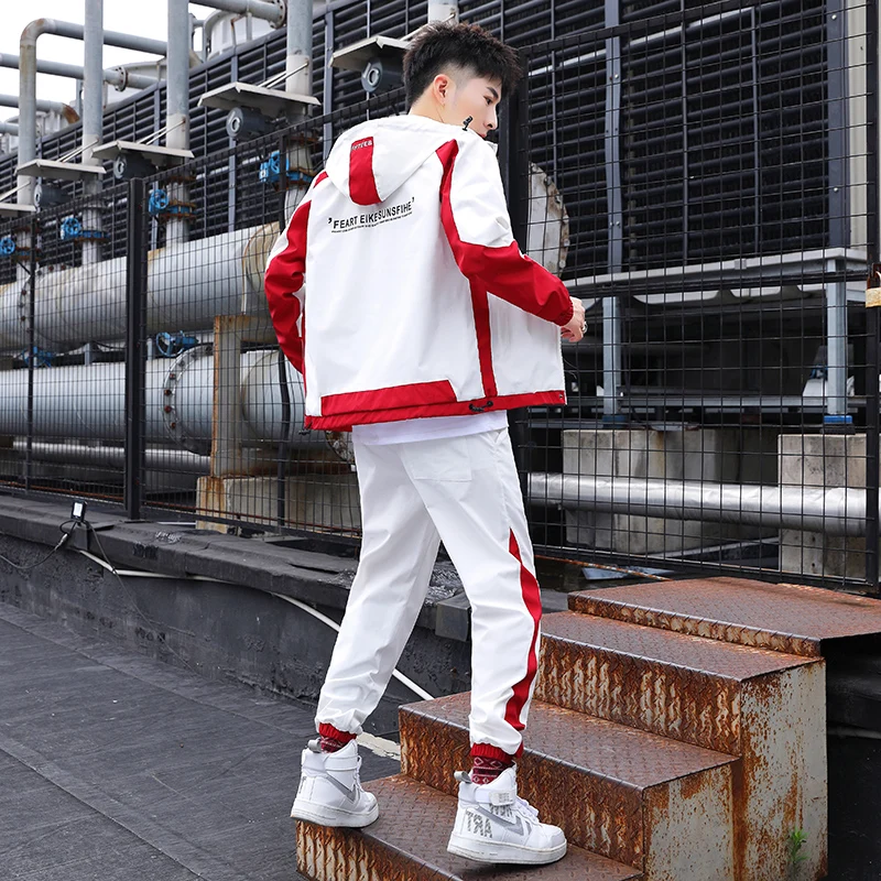 

Hip Hop Military Men Tracksuit Pocket Zipper Loose Men Jacket Long Sleeve Casual Fashion Mens Sportswear Suits Jacket + Pants