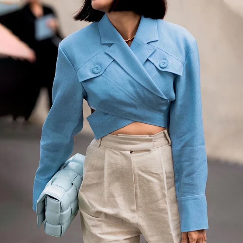 

Vintage Short Shirts Asymmetrical Lapel Collar Long Sleeve Slim Women's Blouses For Female Fashion Clothes New