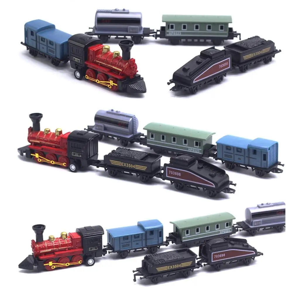 

6 in 1 Diecast Steam Train Locomotive Carriage Pull Back Model Education Toy