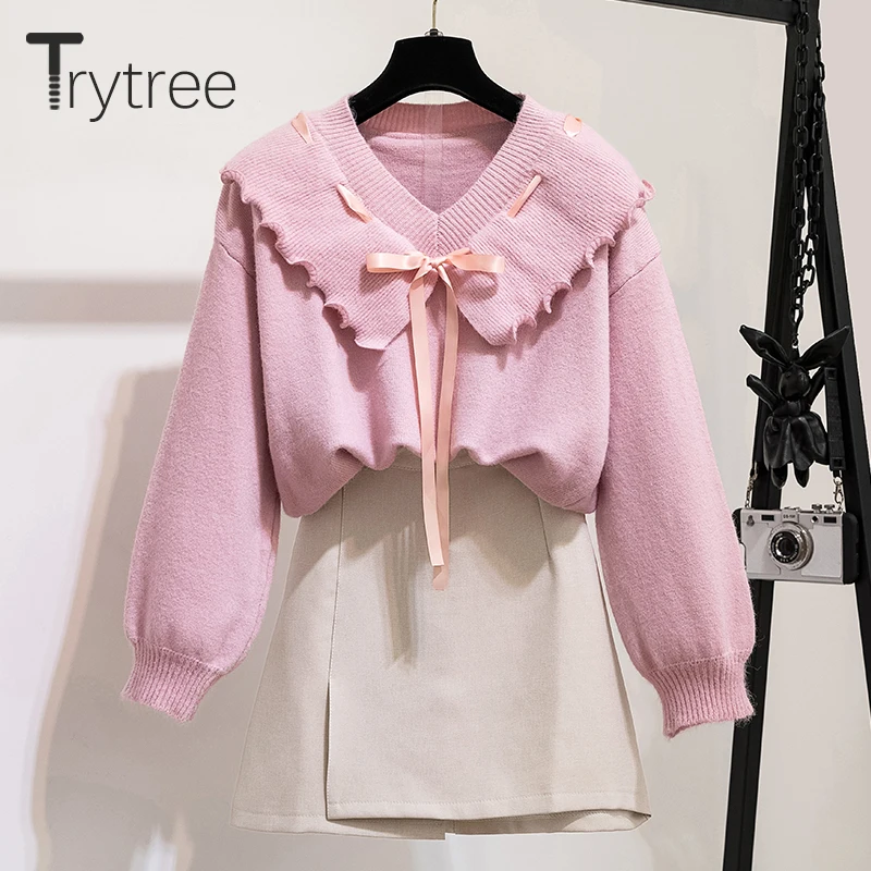 Trytree осенний зимний комплект из двух предметов Повседневный v-образный вырез