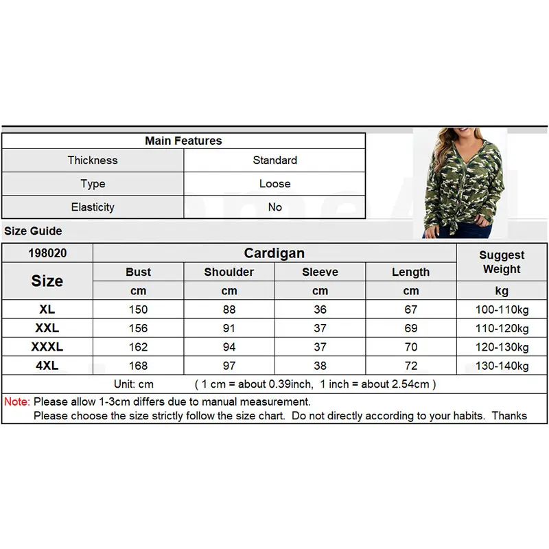 

Plus Size V Neck Buttons Batwing Long Sleeve Camouflage Printing Knitted Cardigan 4XL Casual Knitting Thin Sweaters Femme Tops