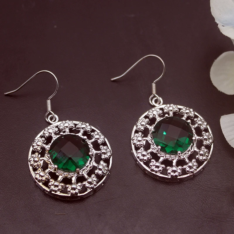 Женские серьги-подвески Hermosa круглые серьги с зеленым топазом из стерлингового