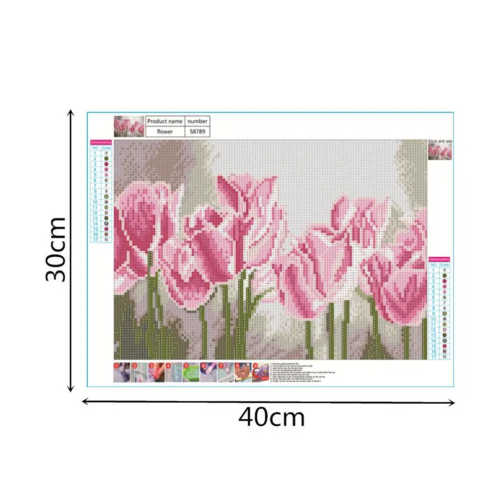 

2021 30x40cm Tulip Flower Cross Stitch DIY Full Dill Round Diamond Painting Wall Decor Embroidery Gifts Living Room Wall Decor