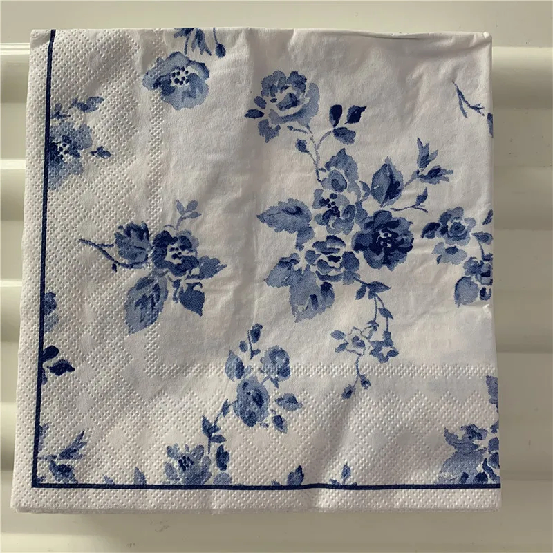 20 винтажных салфеток для стола бумажные Элегантные салфетки цветочный синий