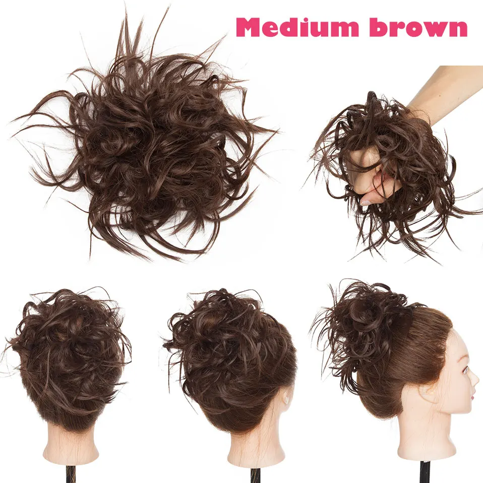 Medium brown S-noilite 7 дюймов грязный булочка взъерошенный шиньон эластичная лента шиньон волосы кудрявые резинки Updo покрытие синтетические волосы для женщин - Цвет: Medium brown
