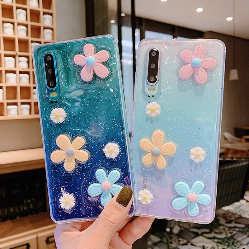 Прозрачный мягкий чехол из ТПУ с цветами для huawei Nova 5 5i 3 3i 4 роскошный блестящий