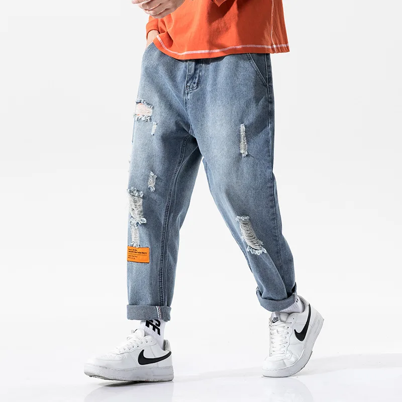 

Urban Men's Wear | Perforated Jeans Men's 2020 Autumn Fashion Baggy Pants Versatile Straight Leg Korean Casual Pants