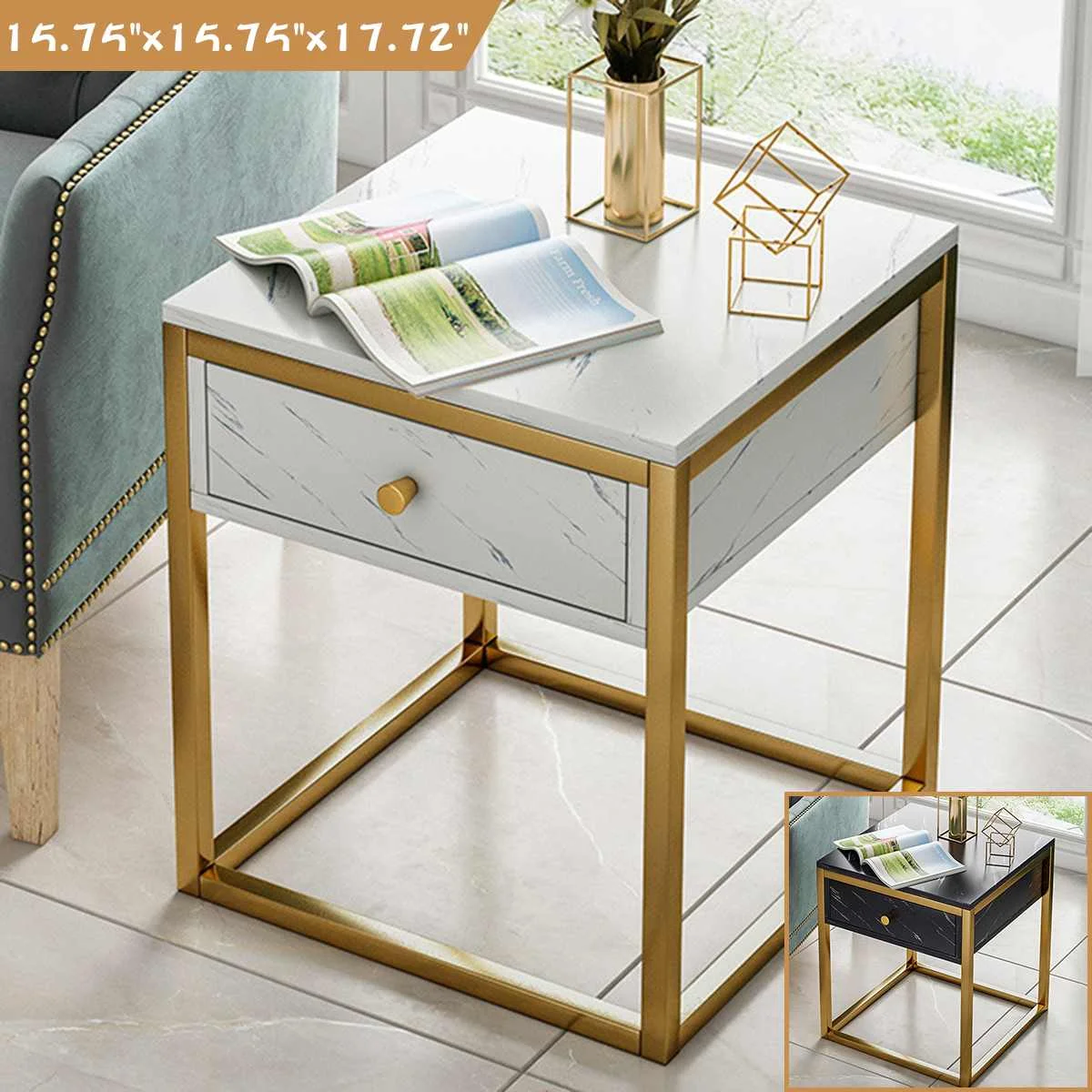 

Простой журнальный столик, роскошный столик, угловой столик, прикроватный столик для спальни, мраморный узор, тумбочки с выдвижным ящиком