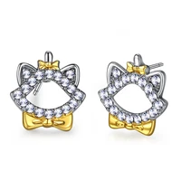 harong small cat stud earring silver plated simple romantic women punk jewelry party wedding crystal statement earring girl gift