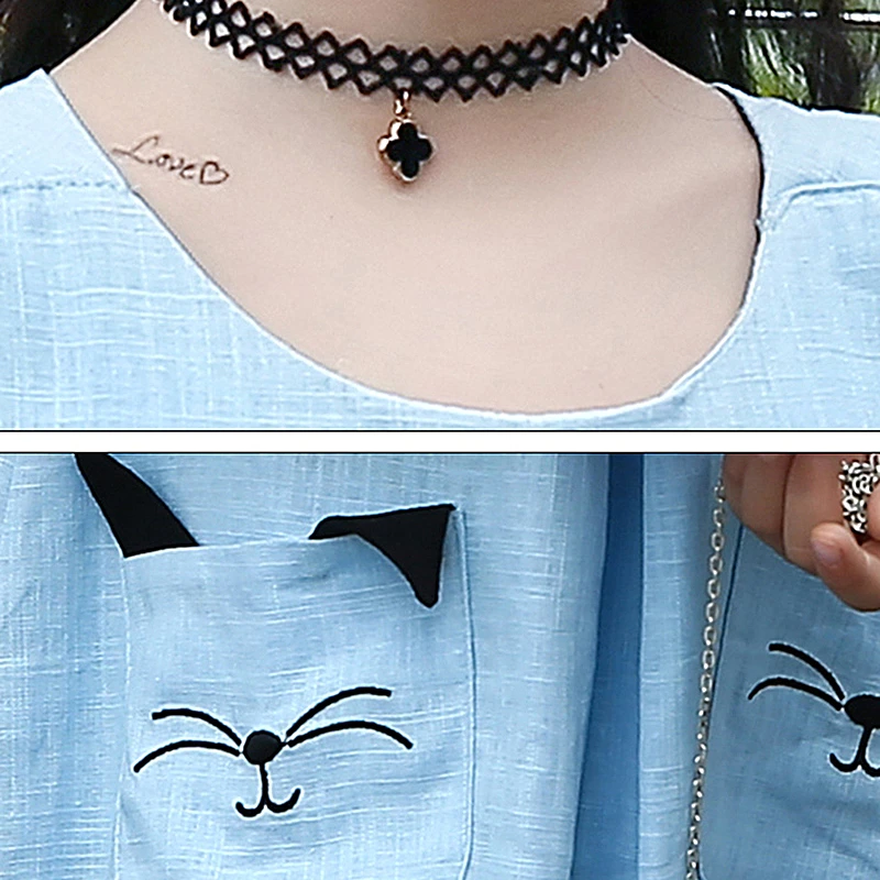 Детское хлопковое платье для девочек летнее синее желтое с мультяшным котом 3-12