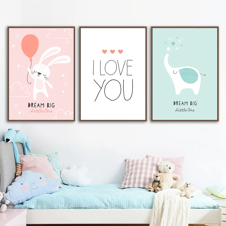 Настенная картина на холсте с принтом кролик слон мультфильм скандинавские