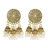 vintage indian jewelry jhumka jhumki drop earrings for women bollywood alloy round bell pendant beads tassel dangle earrings