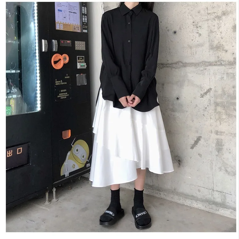 

2020 Korean retro cool double layer irregular high waist skirt