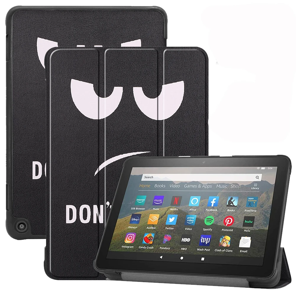 

Smart Tablet Leather Case Cover For Kindle Fire HD 8/8 Plus 2020 Tri-fold Stand Auto Wake/Sleep Pattern Protective Shell Cover