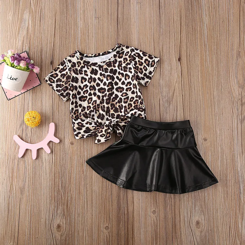 Летняя модная одежда для маленьких девочек из 2 предметов с леопардовым принтом