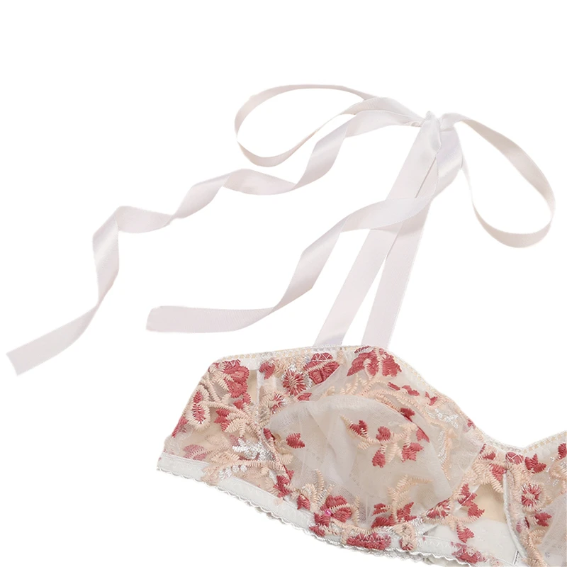 

New Hot Sale Sexy Womens Lingerie Two Piece Set Sexy Perspective Embroidered Lace Bra and Low Waist Panty Erotic Lingerie