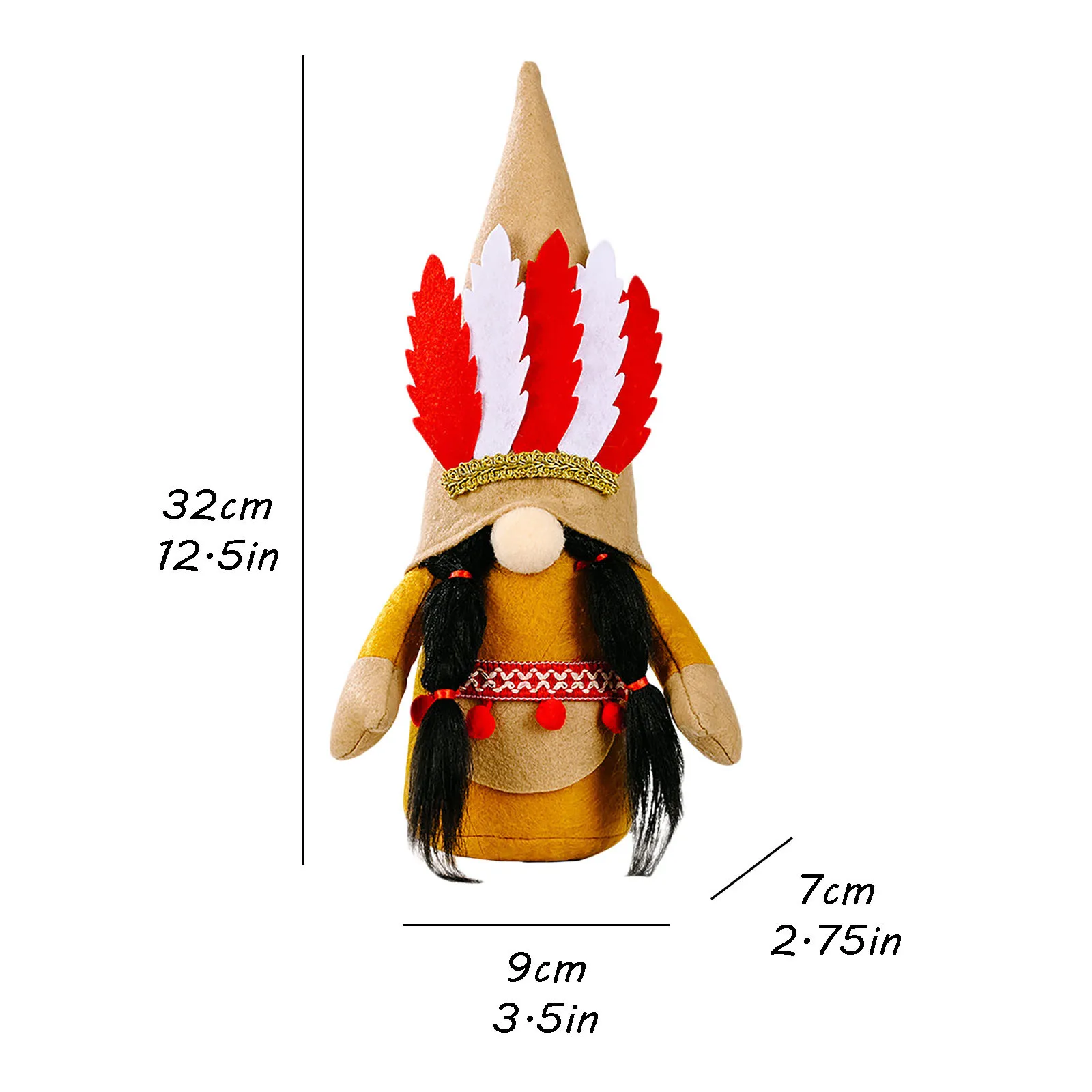 

Cute White Red Feathers Indian Style Dwarf Faceless Ornament Gnome Doll Baby Kids Toys Birthday Party Gifts stuffed toys