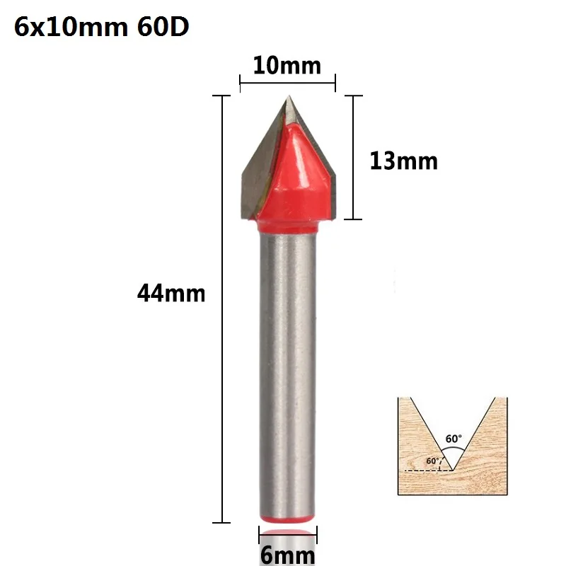 1pc 6x10 60D XCAN 1 шт. 60 градусов V Форма древесины фрезы с 10 мм диаметр 6 мм хвостовик древесины триммер 3D Фрезерный резак резьба по дереву нож - Длина режущей кромки: 1pc 6x10 60D