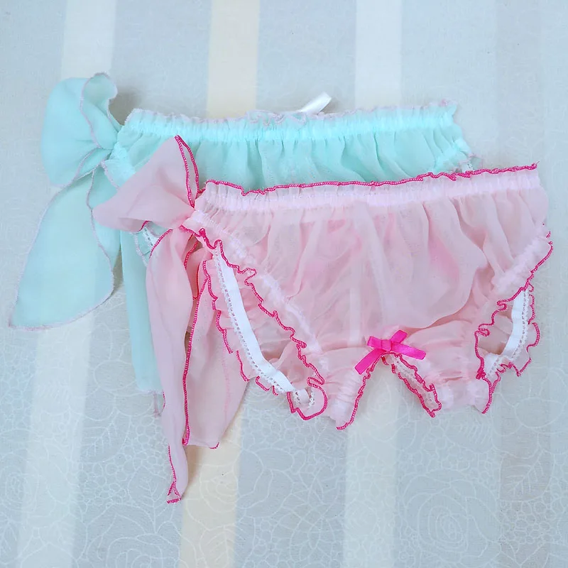 Softy Gauze Open Butt Sissy Panties With Adjustablge Bow Transparent Mens Underwear Thong Kawaii Cute Funny Gay Lingerie Panties