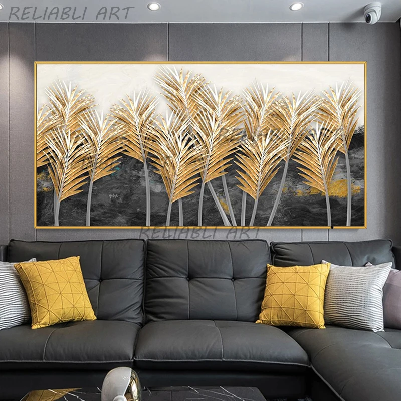 

Black Golden Leaf Painting Abstract Posters Canvas Prints Wall Art Pictures For Living Room Modern Home Decor Tree Cuadros