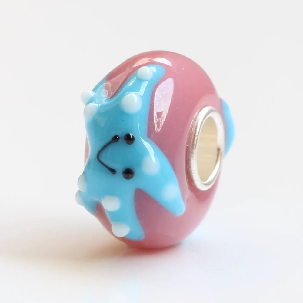 Стеклянная бусина со смайликом в виде морской звезды и цельной трубкой из