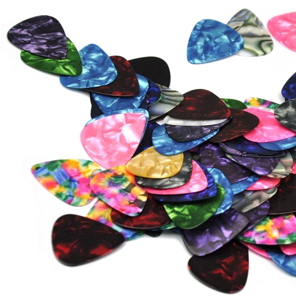 

Lots of 100 pcs 0.71mm Medium Guitar picks Celluloid Assorted Colors