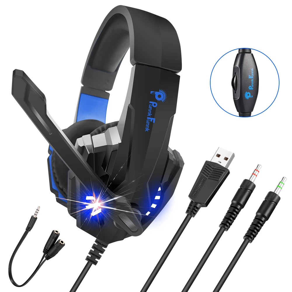 

Professional Gaming Headphone Led Light Bass Stereo Noise Reduction Mic Gamer headset For PS4 PS5 Xbox Laptop PC Wired Headset