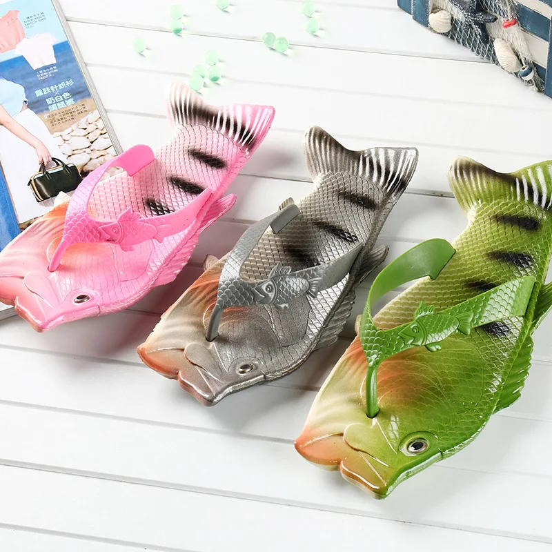 

Fish slippers 2021 new flip-flops for men and women couples parents shoes beach funny salted fish wholesale slippers
