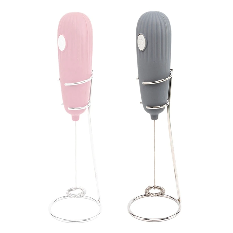 

2PCS Milk Frother Handheld Electric Whisk Foamer Maker For Coffee Latte Hot Chocolate Egg Mixer With Stand,Pink & Gray