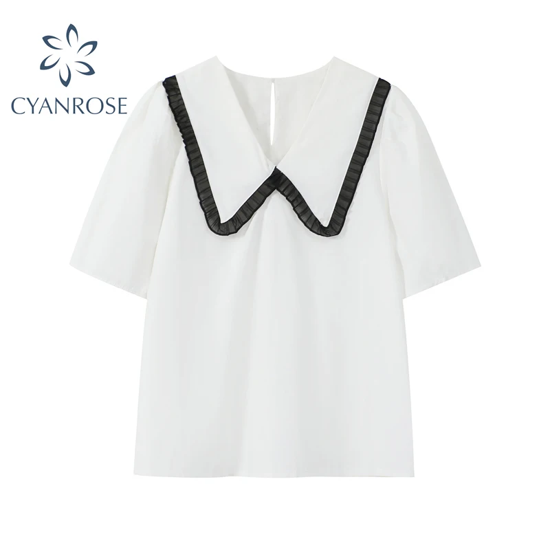 Женская футболка с V образным вырезом повседневный белый Хлопковый пуловер в