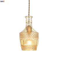 iwhd amber glass bottle led pendant light beside dinning living room nordic style modern copper hanging lamp lights luminaira