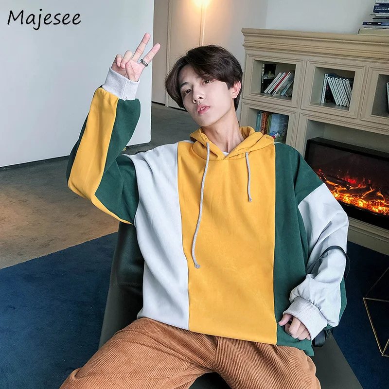 Толстовки с капюшоном мужские плюс бархат досуг буквенным принтом s пэчворк