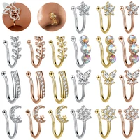 zs 1pc stainless steel heart clip on nose ring cz crystal fake nose piercing indian style nose cuff fake piercing septum nariz