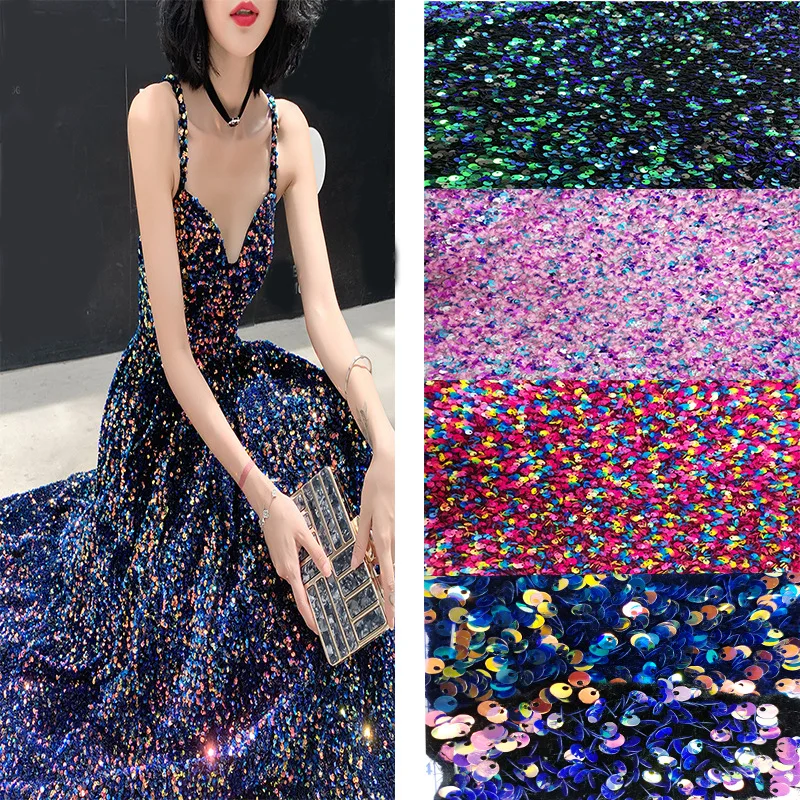 

5mm Korean Flannelette Sequins Embroidered Fabric Ins New Designer DIY Haute Couture Party Dress Material Fabric 90x130cm